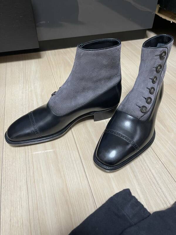 大塚製靴 M5-102 ボタンブーツ ブラック/グレー サイズ24.5 2E