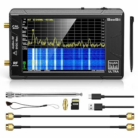 ペクトラムアナライザー 4.0インチ 100kHz~5.3GHz 手持ち小型周波数アナライザー 32Gbカード付き 2イン1 MF/HF/VHF UHF入力