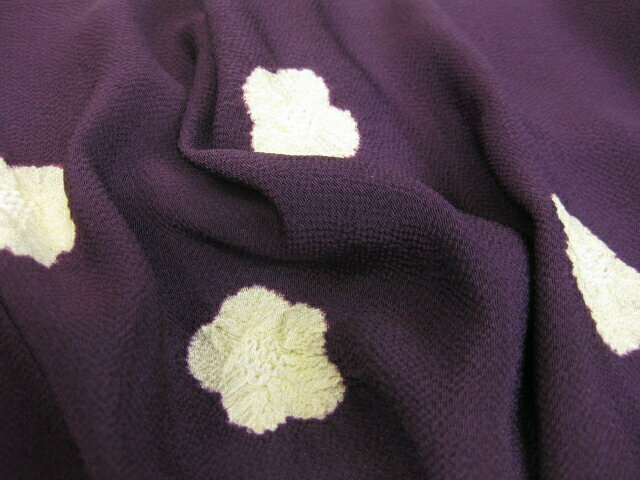 日本製・正絹ちりめんりんだし 帯揚げ 紫・クリーム 絞り帯揚げ おびあげ