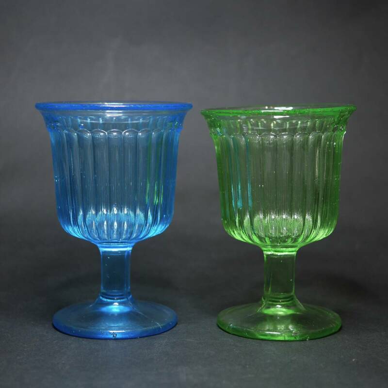 旧家から～◆ 古い コップ セット 青 緑 ガラス カップ グラス 当時物 レトロ 氷コップ 25-02