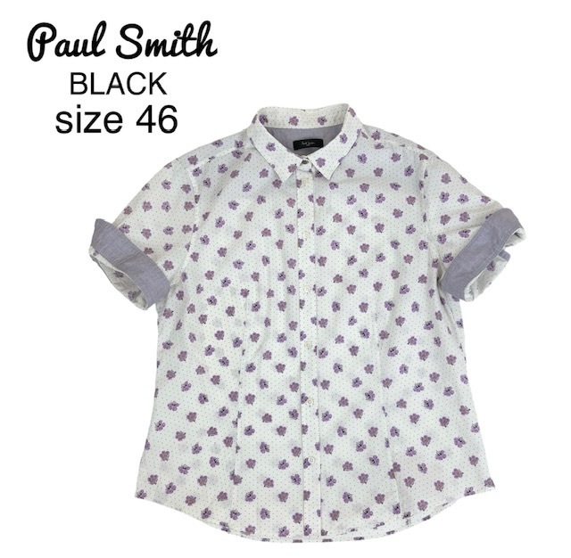 中古 ポールスミス ブラック PaulSmith black 半袖 シャツブラウス 大きいサイズ 46 レディース 30代 40代 50代