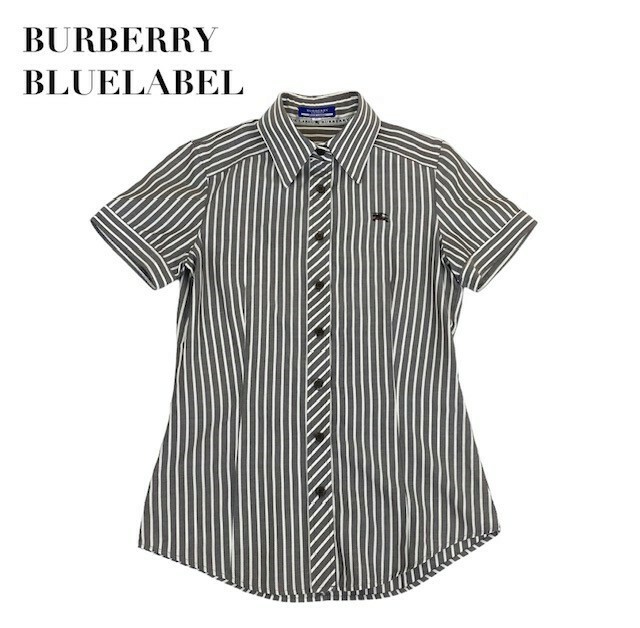 中古 バーバリーブルーレーベル BURBERRY BLUELABEL 半袖 シャツブラウス ストライプ柄 レディース サイズ36 30代 40代 50代