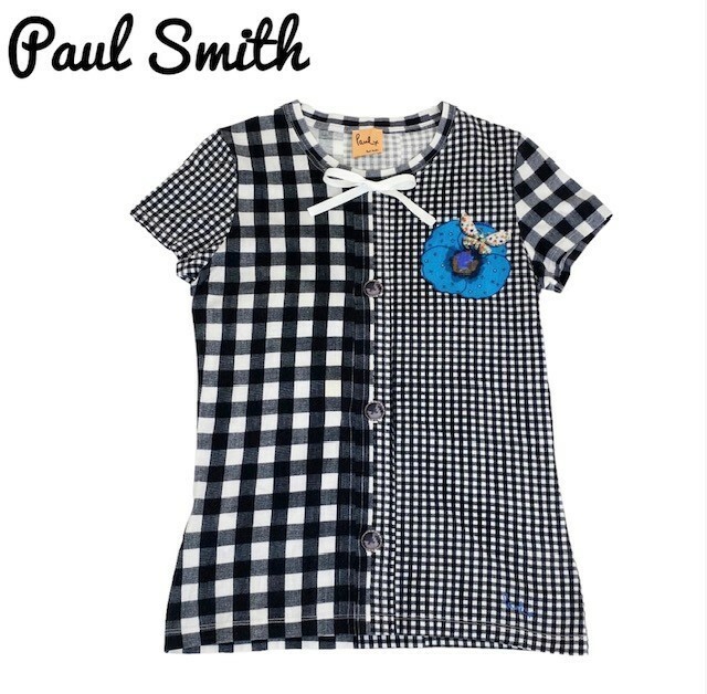 中古 ポールスミス Paul Smith 半袖 Tシャツ だまし絵柄 ギンガムチェック レディース Mサイズ