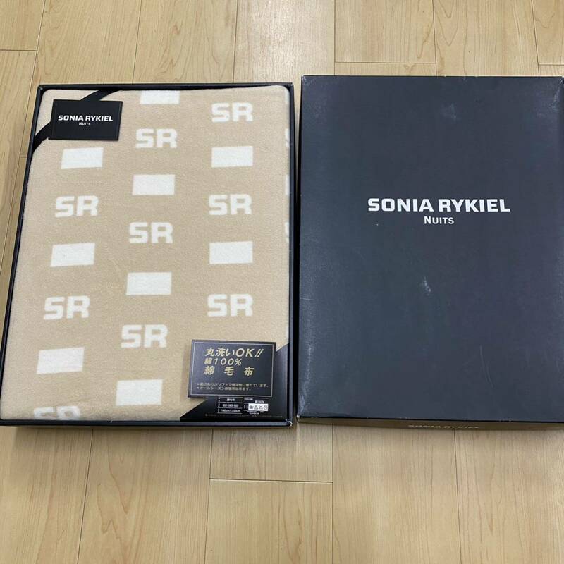 SONIA RYKIEL　ソニアリキエル　綿毛布 140×200　ベージュ　ロゴ模様　no.124