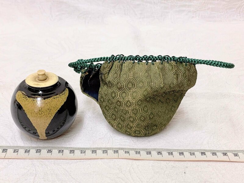 13567/京都袋師遺品 文琳 茶入 仕覆付 茶道具 茶器 名物裂 陶器