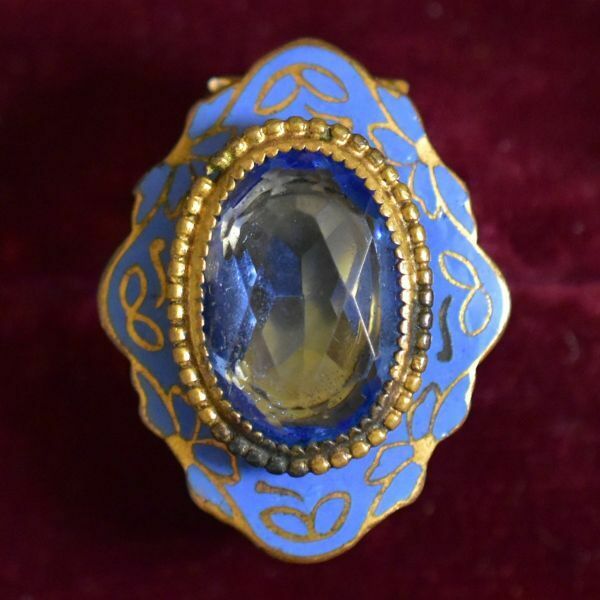 アンティーク 19世紀 青いエナメル/七宝と青い古ガラス/ペーストのクリップ 本物保証 ヴィクトリアン