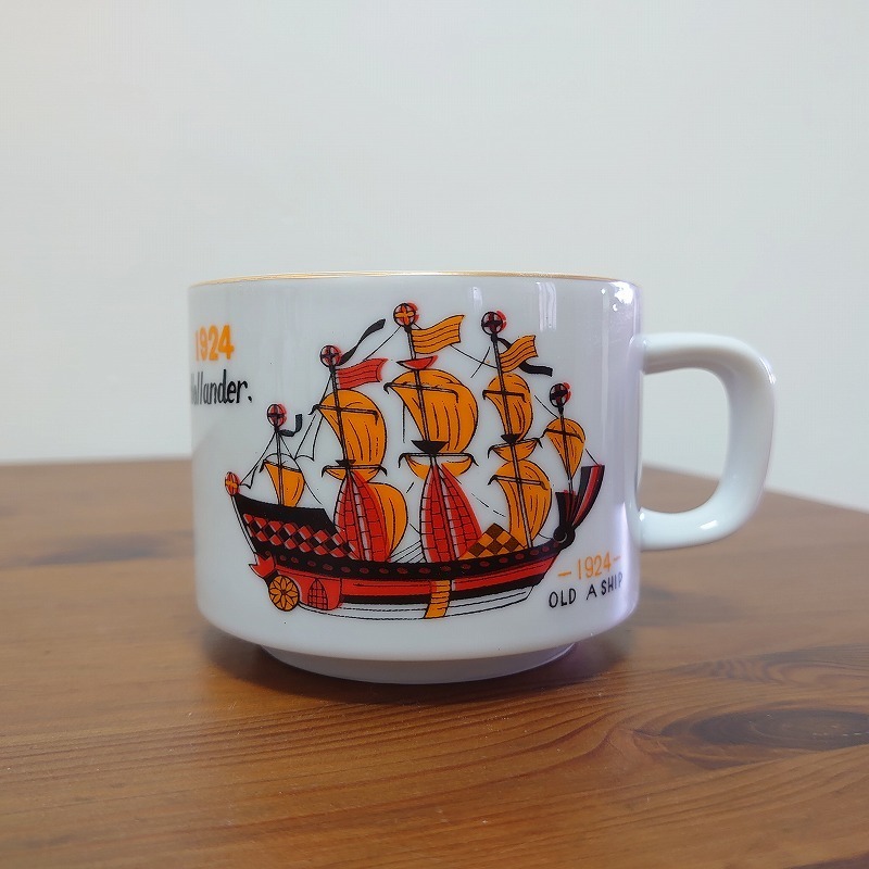台湾レトロ◆大同製◆マグカップ　帆船　オレンジ/赤◆台湾食器◆ヴィンテージ