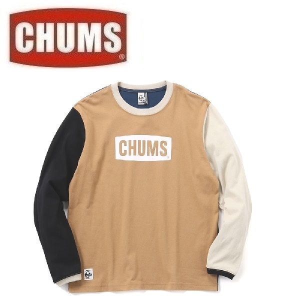 CHUMS チャムス ロゴブラッシュドロングTシャツ ベージュクレイジー M　CH01-2302　メンズ　長袖　ロンＴ　アウトドア