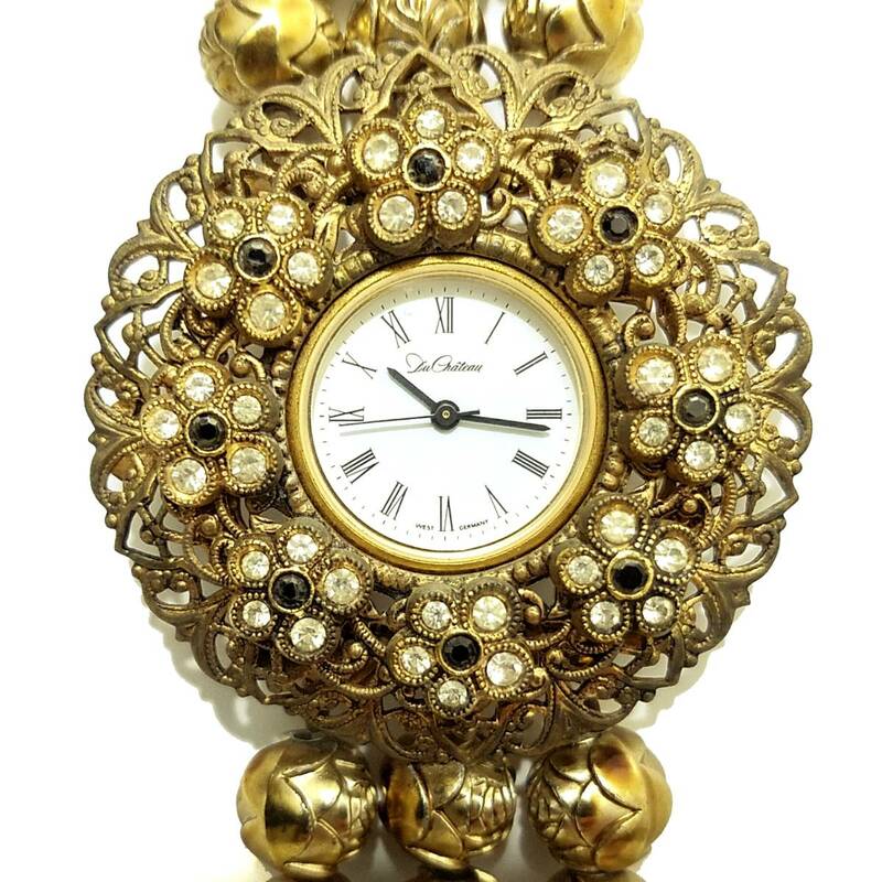 1980年代Du Chateau西ドイツ製ブレスレット腕時計レディース アンティークゴールドMETALバラ花ブレスウォッチWest Germanyドゥ シャトー
