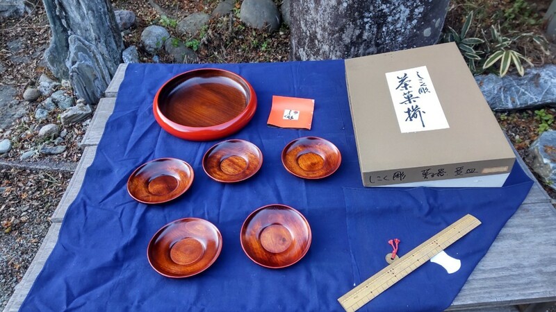 しこく彫 讃岐漆器 茶菓揃 木工芸品 昭和後期