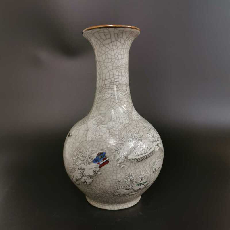 中国 花瓶 白磁 大清乾隆年製款 雪景