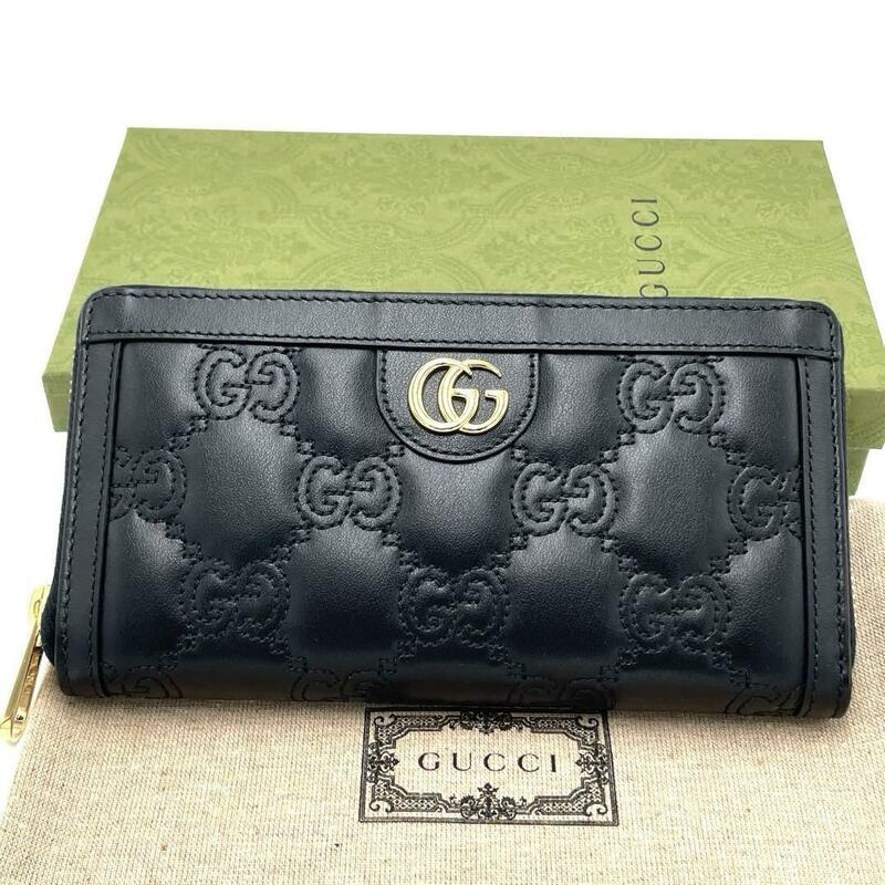 No.118 高級レア財布☆新品同様☆GUCCI グッチ GGマトラッセ ラウンドジップウォレット 長財布 ブラック メンズ レディース ユニセックス