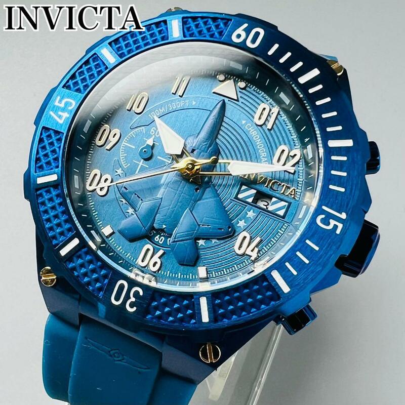 INVICTA インビクタ 腕時計 メンズ ブルー 新品 クォーツ 電池式 専用ケース付属 アビエイターシリーズ 青 クロノグラフ シリコンバンド
