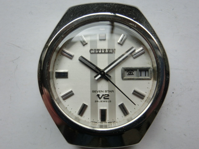 【ベルト無】 シチズン メンズ腕時計 セブンスターV2 オートマチック 自動巻き シルバー色 縦縞模様