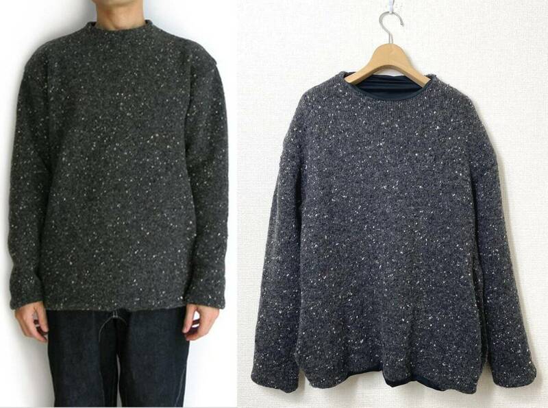 EEL イール COSMOS KNIT コスモス ニット 裏地付き M グレー ネップ ポケット セーター E-17560