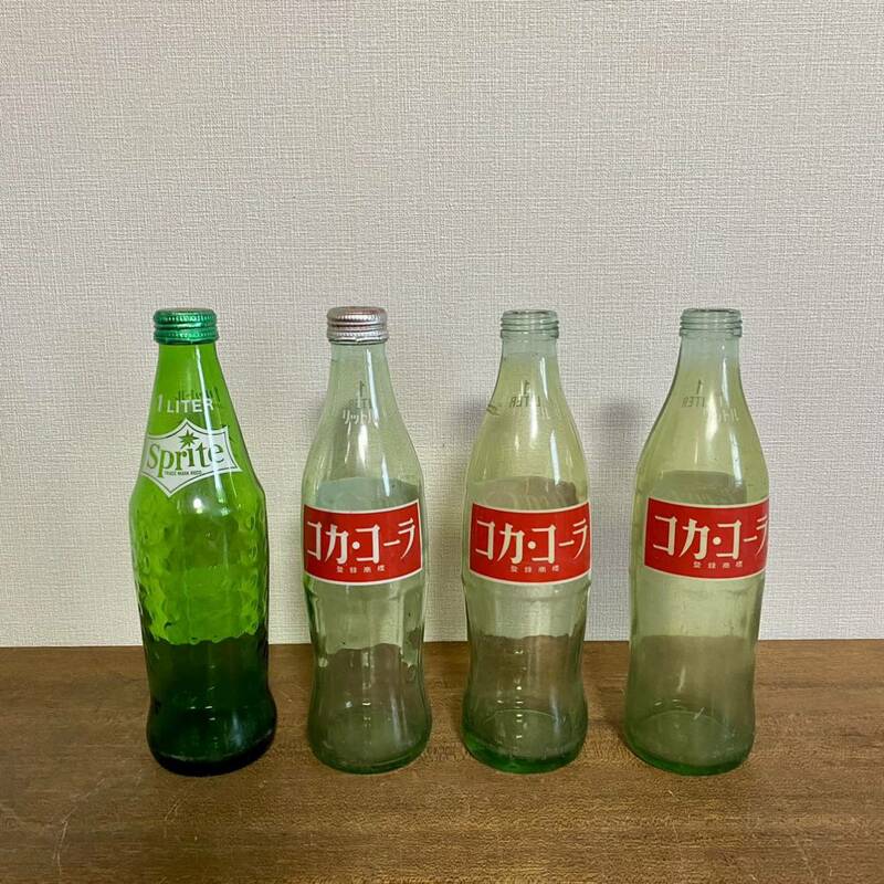 昭和レトロ　コカコーラ　スプライト　空き瓶　4点セット　/ ガラス瓶　Coca-Cola 1L 当時物　ヴィンテージ