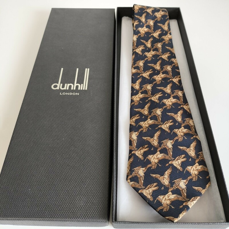 ダンヒル（Dunhill）紺茶鳥ネクタイ 