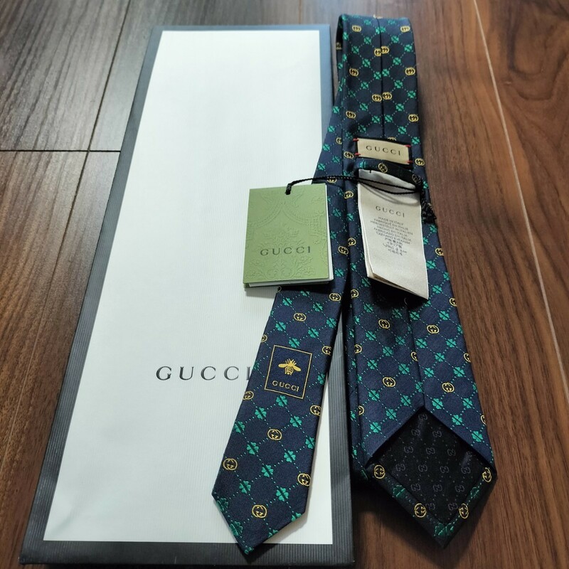 グッチ（GUCCI）③紺緑GGチェック柄ネクタイ新品　未使用　タグ付き　箱付き