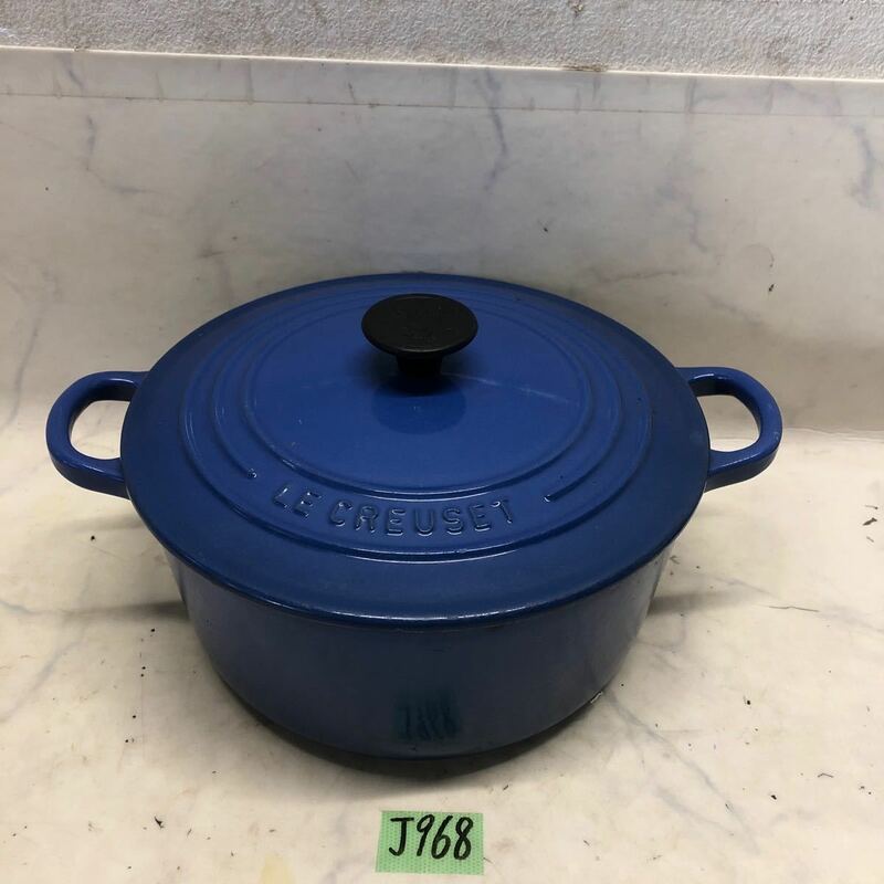 (J968) LE CREUSET ココットロンド 22cm ブルー 両手鍋