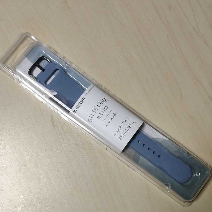 ◆ELECOM Apple Watch 45 44 42mm 用 シリコンバンド ニュアンスカラー ネイビー：AW-45BDSCGNV