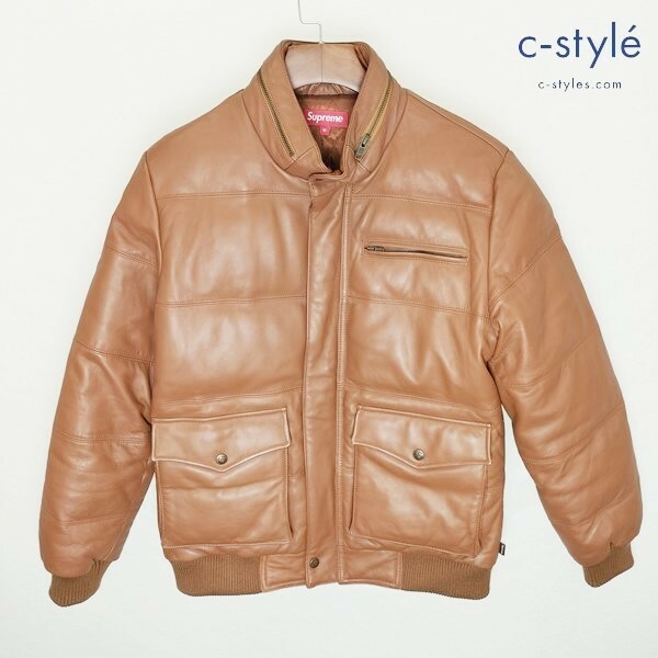 D848 [秋冬物][人気] Supreme シュプリーム Leather Down Jacket M ブラウン ラムスキンダウン コート 10AW ジップアップ | D★