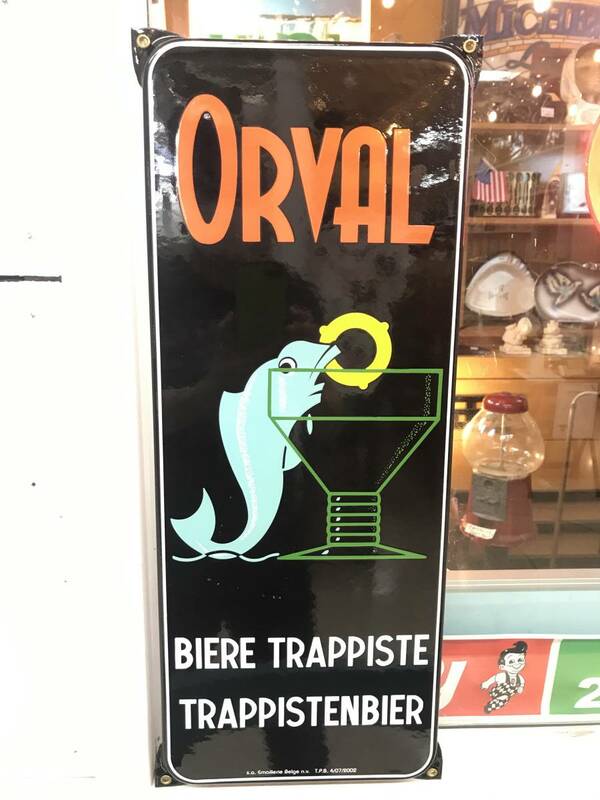 ヴィンテージ☆大きな　ORVAL　ベルギービール　ホーロー看板☆企業物、レトロ、ティンサイン、ビール、カフェ、バー雑貨
