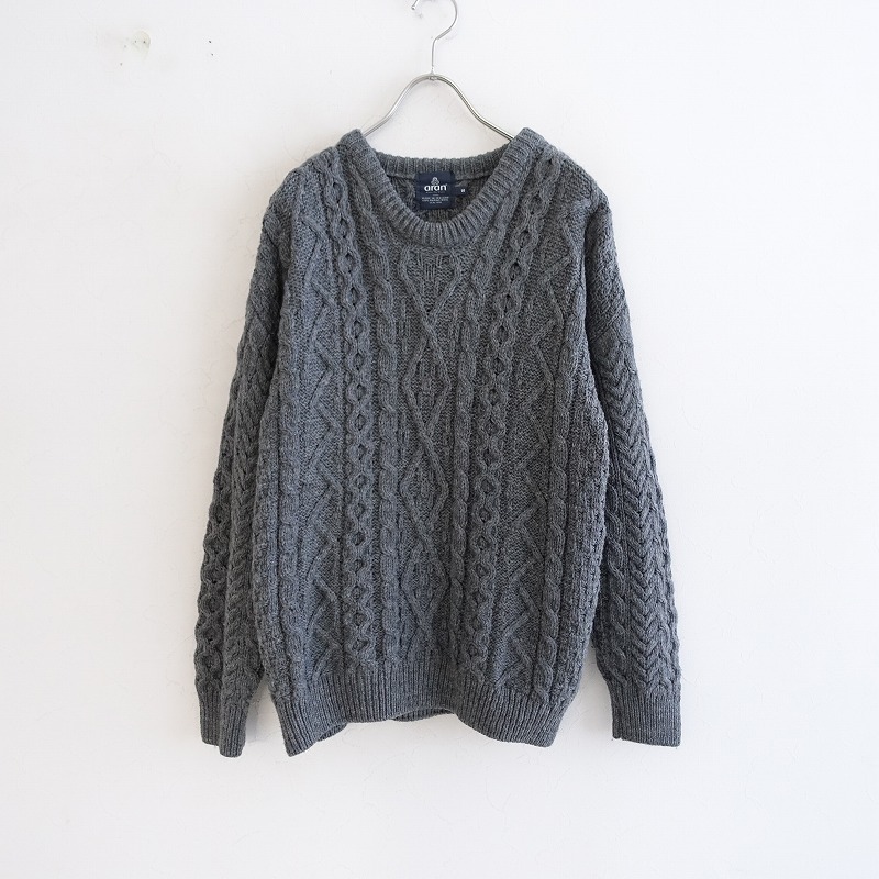 //アランウーレンミルズaran WOOLLEN MILLS *アランウールニットプルオーバー*Sダークグレーセーターケーブル(33-2402-241)【52B42】