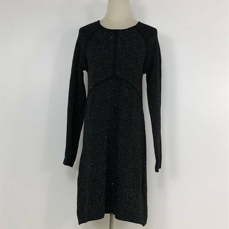 Y0584 美品 ZARA ザラ レディース ワンピース ひざ丈ワンピース 長袖 ニット ラメ糸 Sサイズ ブラック 黒 綿素材含 おしゃれ ゴージャス 