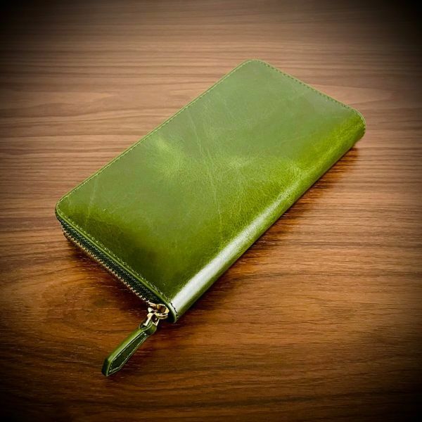 イタリアンレザー 大容量 長財布 カード１５枚収納 メンズ財布 レディス財布 本革 グリーン 緑 YKK ITL001GN