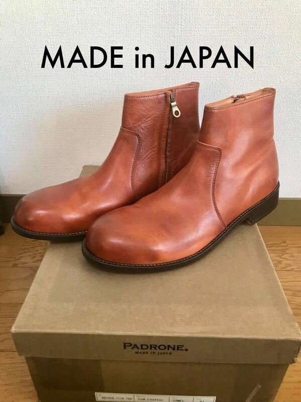 新品★定価3.7万円★日本製★パドローネ PADRONE★サイドジップブーツ★本革レザー キャメル 41