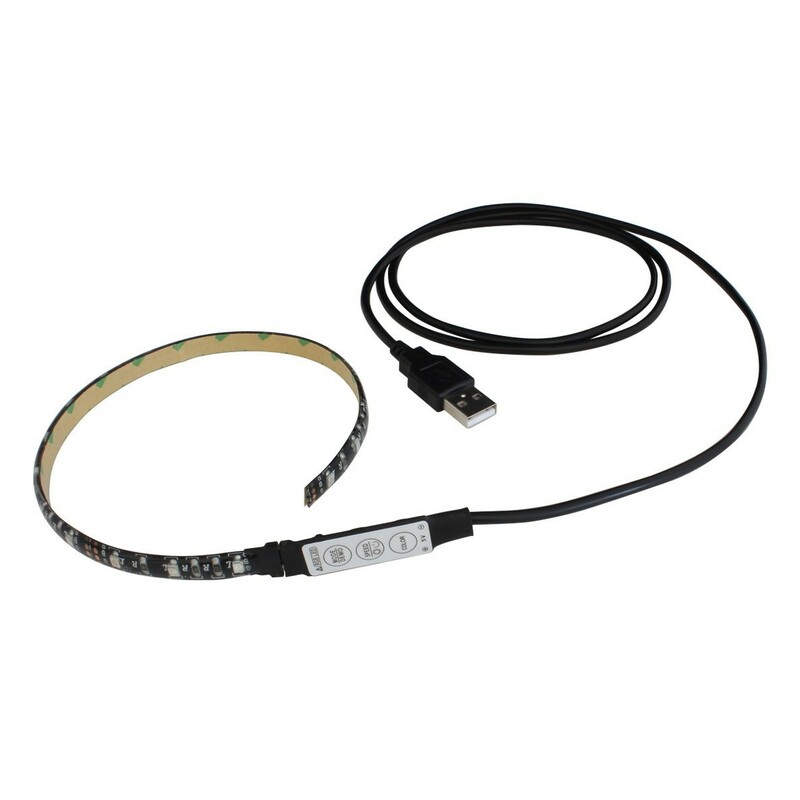 防水 USB 流れる LEDテープライト RGB カラフル ミニ調光付き 50cm DC5V 黒ベース 1本