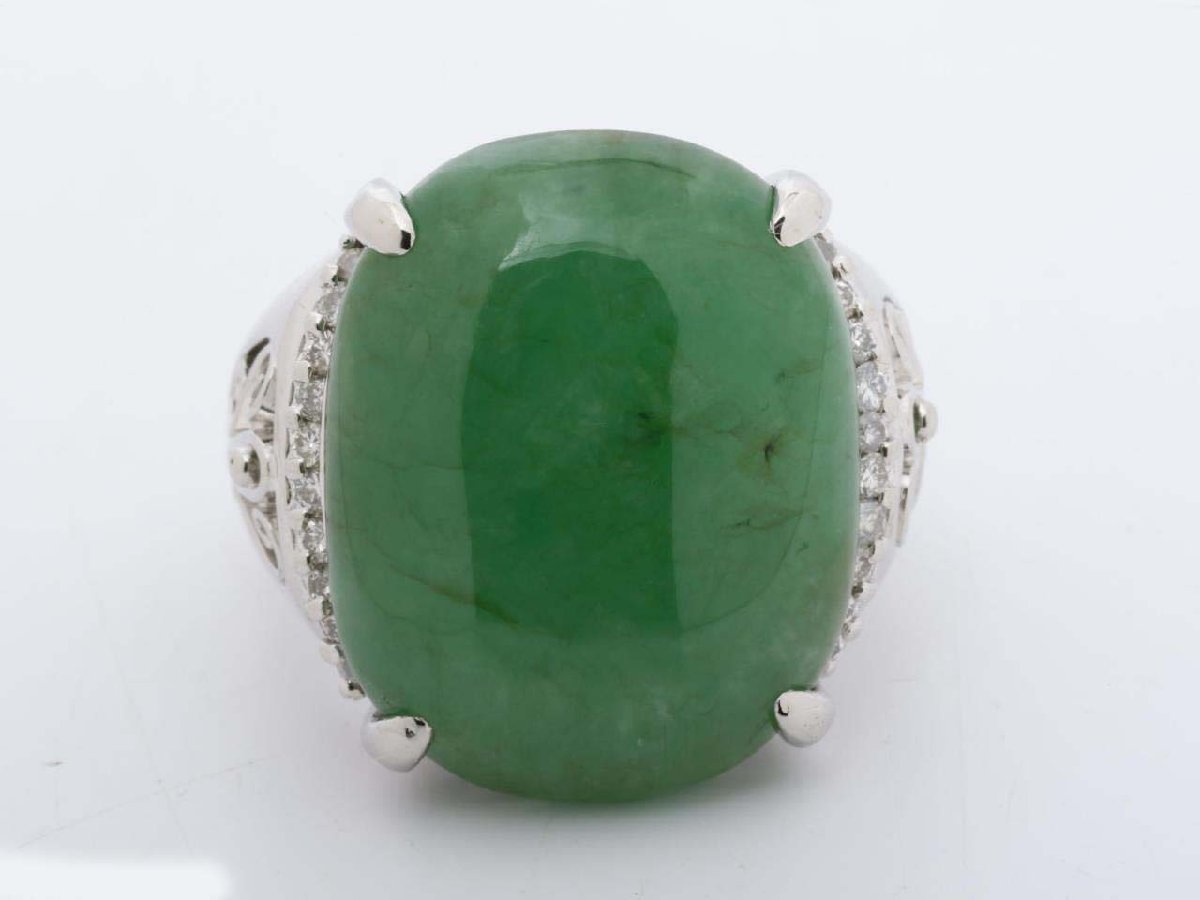 Pt900 翡翠/ヒスイ 25.28ct・ ダイヤ 0.28ct リング/指輪 15号 総重量21.1g
