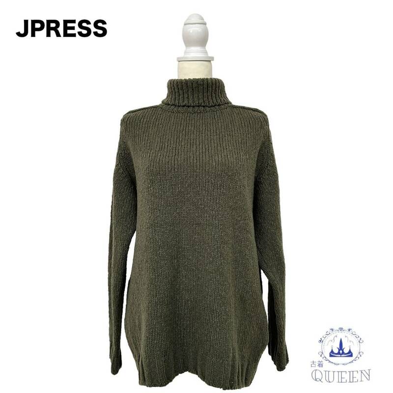 ☆美品☆ J.PRESS ジェイプレス トップス ニット セーター 長袖 タートルネック レディース カーキ 日本製 l-3 送料無料 古着