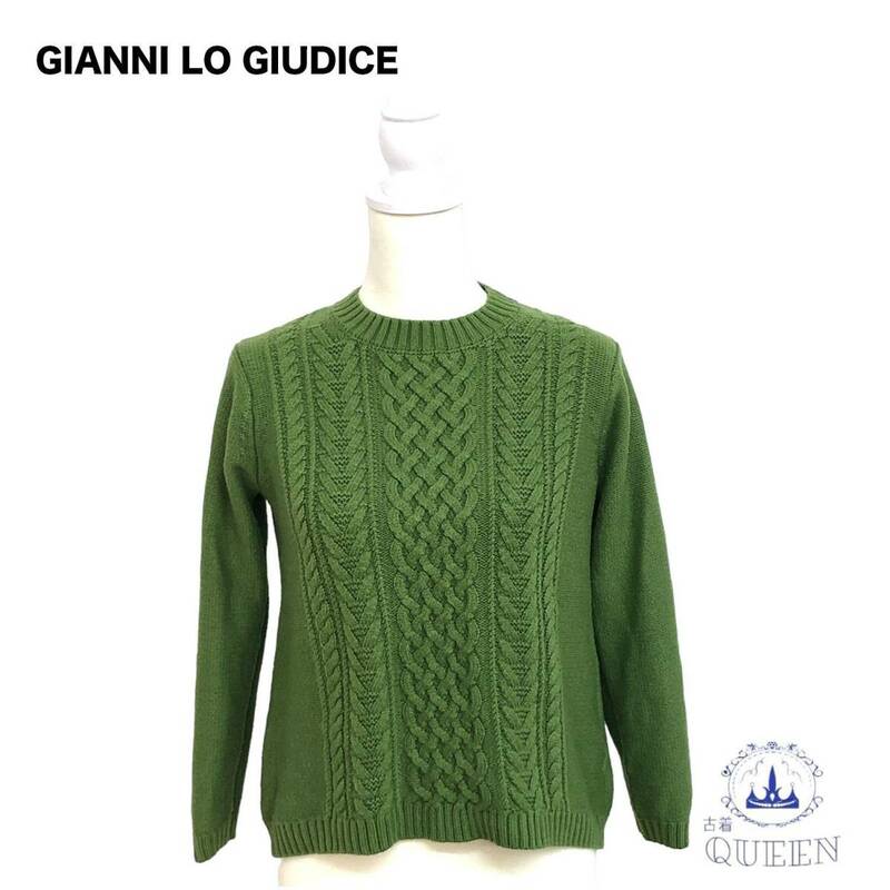 ☆美品☆ GIANNI LO GIUDICE ジャンニロジュディチェ トップス ニット セーター 長袖 ラウンドネック かぎ編み レディース グリーン 36 l-4