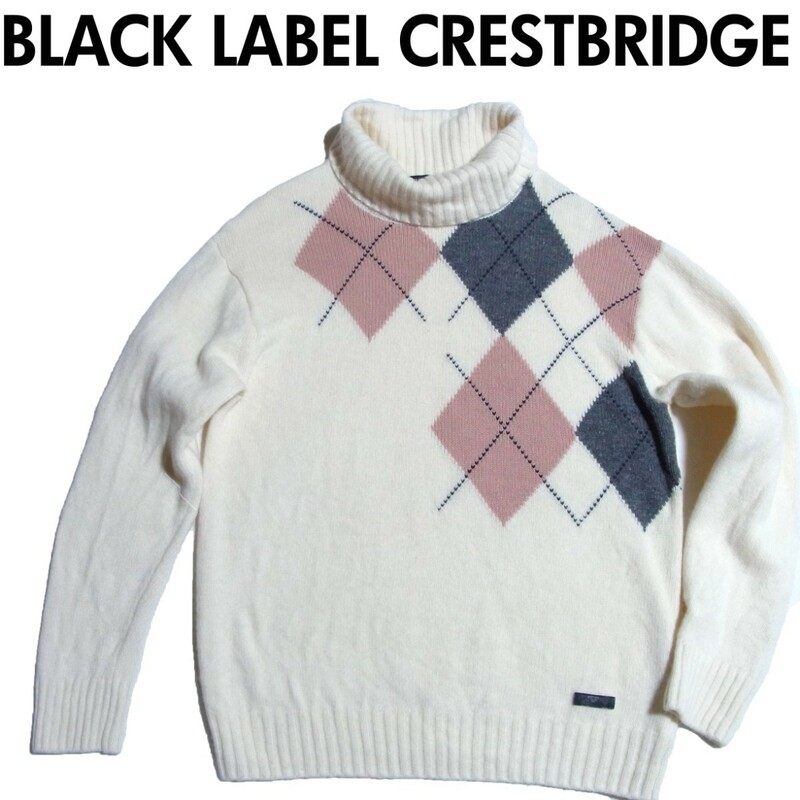 BLACK LABEL CRESTBRIDGE ブラックレーベル クレストブリッジ アーガイル タートルネック ニット セーター LL XL オフホワイト