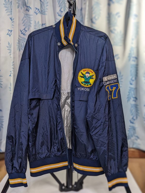 チャンピオン 良 L 上着 紺 ナイロン ウインドブレーカー ジャケット champion 裏アルミコーティング エクササイズ サウナダイエットneoz