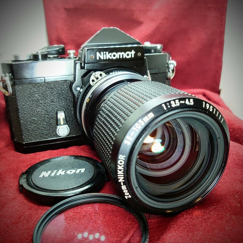252【シャッターOK】Nikon Nikomat 一眼レフ フィルムカメラ ニコン ニコマート Zoom-NIKKOR F:3.5-4.5 35-105mm ブラックボディ+レンズ