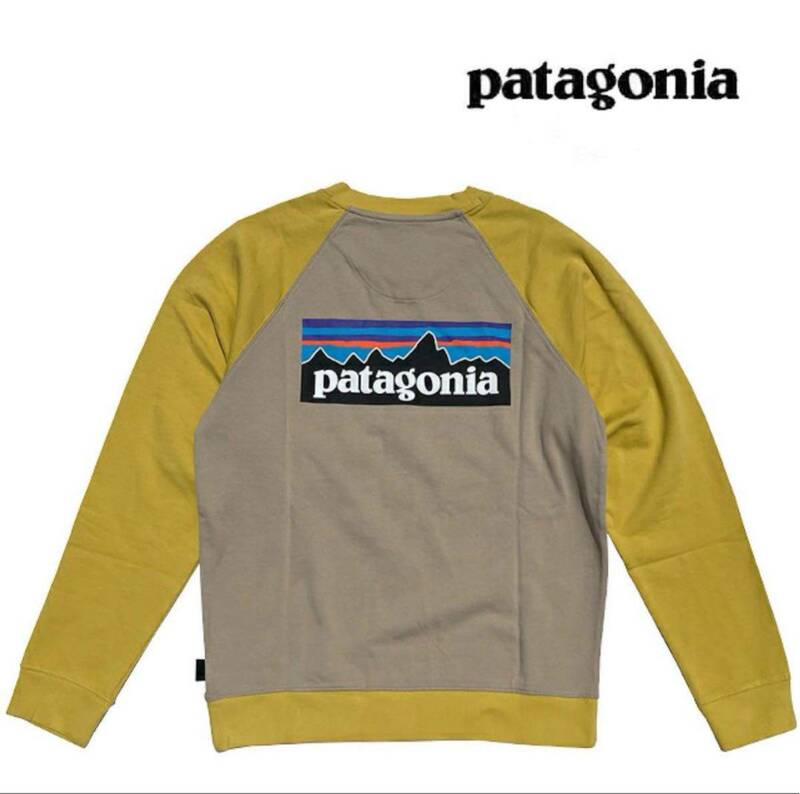美品 パタゴニア PATAGONIA ロゴ スウェットシャツ トレーナー イエロー ベージュ スナップ ブレンド