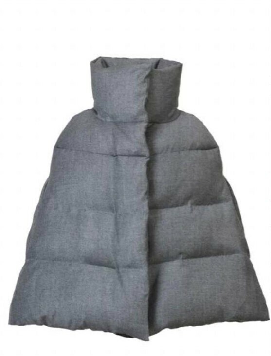  MYLAN マイランTweed Poncho Down Coat | Stone ツィード ポンチョ ダウンコート ダウンベスト デザイナー スタイリスト佐々木敬子