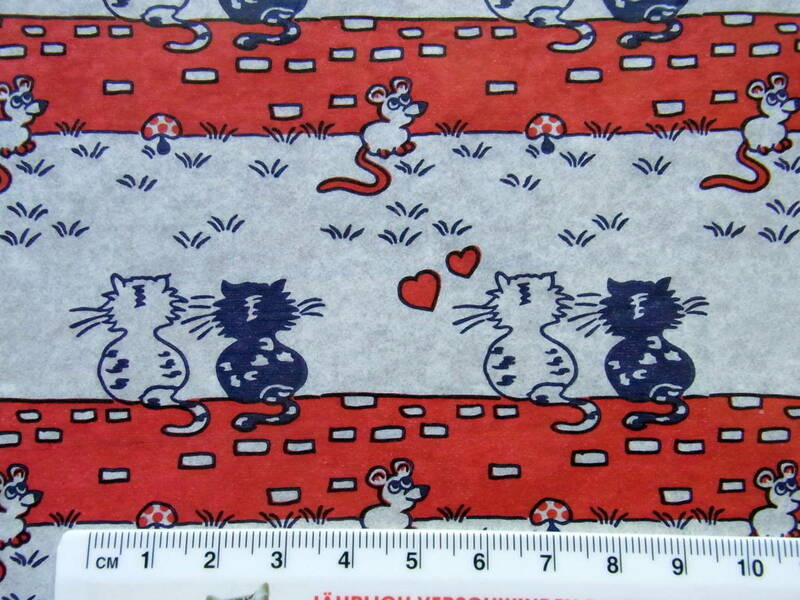 スイス製 ヴィンテージ＆レトロ ワックスペーパー,包装紙 (後ろ姿のラブラブの猫2匹)　48cm×50cm 