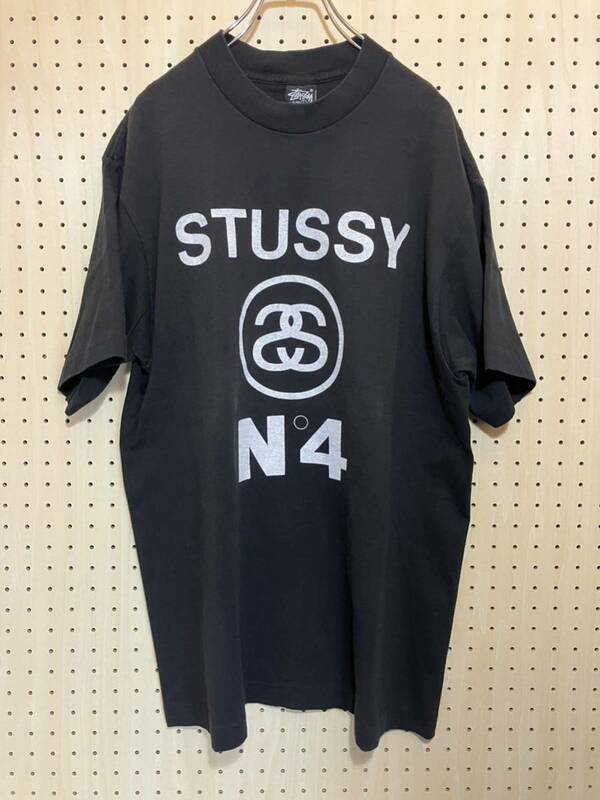 【L】80s old stussy print tee CHANEL N° 4 black 80年代 オールド ステューシー プリント Tシャツ 黒タグ シャネル ロゴ ブラック F277
