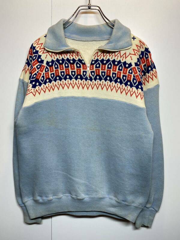 【S】50's VINTAGE half zip snow pattern sweat shirt 50年代 ヴィンテージ ハーフ ジップ 雪柄 スウェット F303