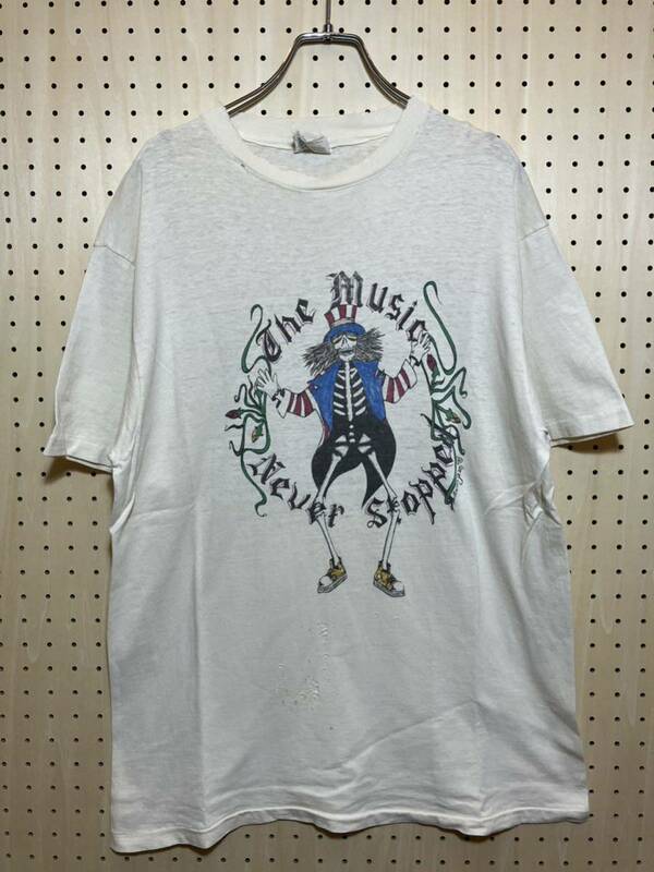 【L】80's VINTAGE Grateful Dead Rock Tee shirt white 80年代 ビンテージ グレイトフル デッド ロック Tシャツ F329