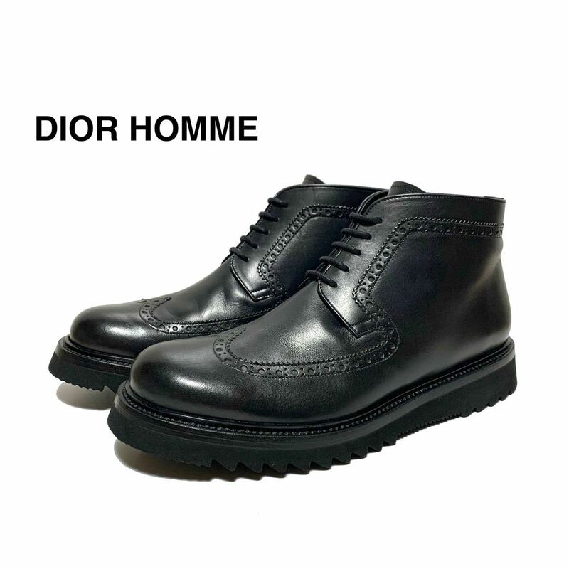 ☆美品 DIOR HOMME ディオールオム 12SS ウイングチップ レザー ショートブーツ 黒 size 41 イタリア製 チャッカブーツ ブローグシューズ