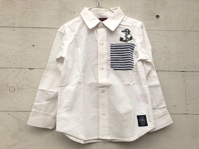 110cm 【 新品 ! 未使用 ! 】 キッズ 子供 特価！OIL CLOTHING SERVICE シャツ 白 長袖 オイル 子供服 / 管理FA-G335