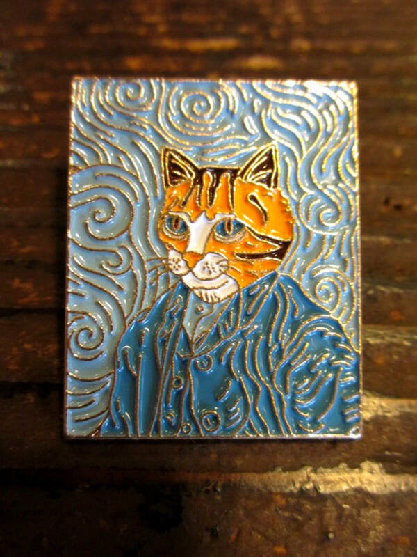 ピンバッチ　ゴッホ　猫　自画像　アート　ネコ好き　愛猫家　ネコマニア　ピンバッジ