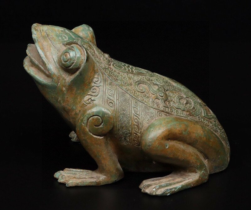 ◆古寳堂◆漢時期 青銅製 青蛙 置物 賞物 極細工 古置物 古擺件 中国古美術 時代物 古董品