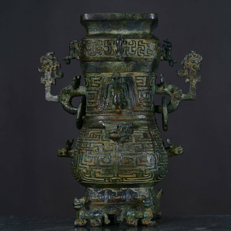 ◆古寳堂◆西周時期 青銅製 四羊方尊 置物 賞物 極細工 古置物 古擺件 中国古美術 時代物 古董品