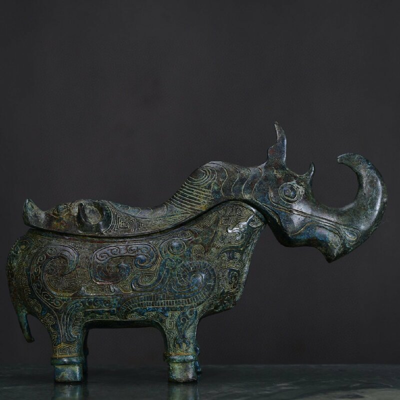 ◆古寳堂◆西周時期 青銅製 犀牛尊 置物 賞物 極細工 古置物 古擺件 中国古美術 時代物 古董品