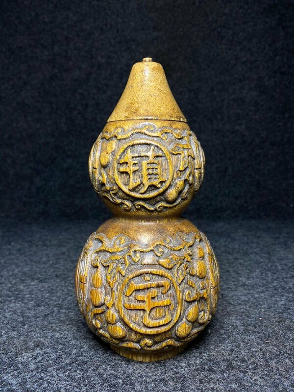 ◆古寳堂◆清 角材細密彫 ひょうたん 置物 賞物 極細工 古置物 古擺件 中国古美術 時代物 古董品
